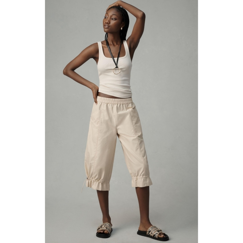 Anthropologie Maeve Cropped Parachute Pants Size Small Color Khaki NEW